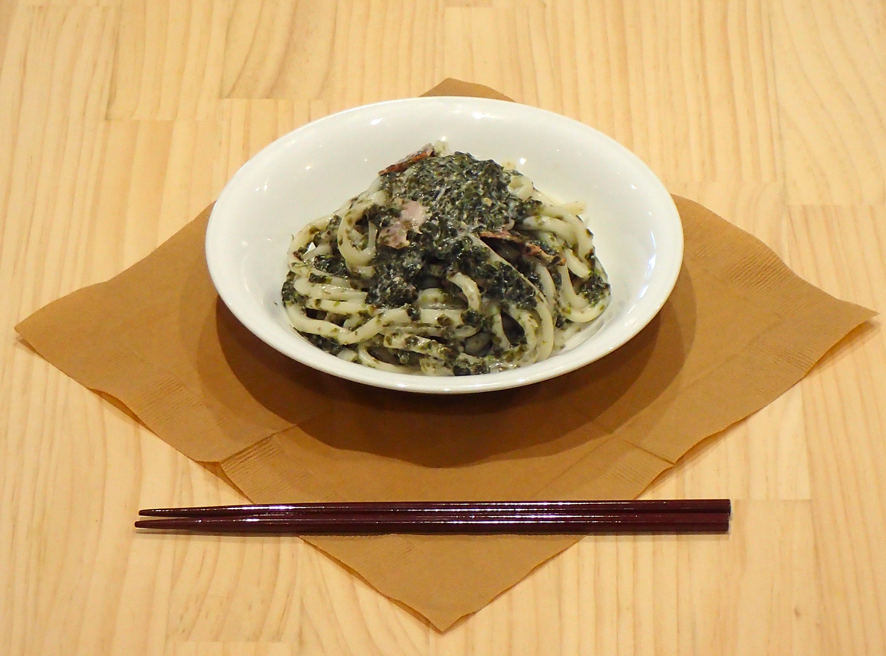 海の恵みを味わおう「うどん海苔ボナーラ」